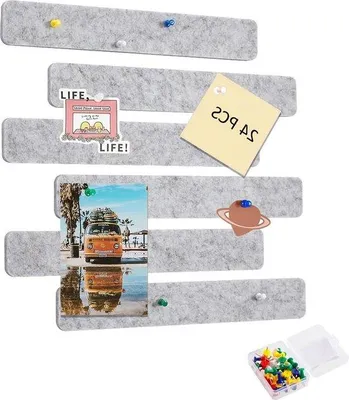 Productafbeelding van Famanu Korkborden, 24 stuks - Lichtgrijs - Zelfklevend - Inclusief 100 kleurrijke puntdraadjes