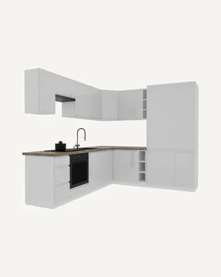 Produktbild von Winkelküche – Eckküche – Küchenzeile L-Form – Komplettküche – Küchenzeile – Velmora – K94-G270 – 260 x 230 cm – Weiß Hochglanz Ohne Arbeitsplatte