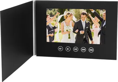 Zdjęcie produktu dla Wideo kartka okolicznościowa, broszura elektroniczna, ekran LCD, cyfrowa, z 1 pakietem naklejek, torba do przechowywania do promocji produktu, czarna, 7 cali