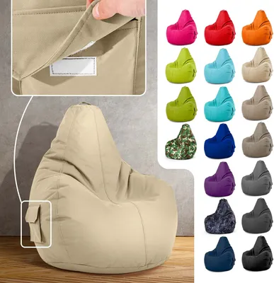Produktbild von Green Bean® Sitzsack mit Rückenlehne "Cozy" 80x70x90cm - Gaming Chair mit 230L EPS Perlen Füllung - Beige