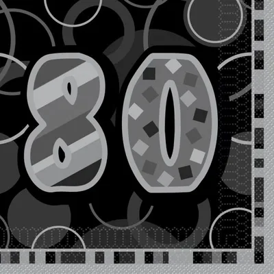 Produktbild von 16 Servietten schwarz / silber Zahl 80