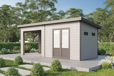 Produktbild von Finnhaus Wolff WPC Gerätehaus Tona 6024 28 Hellgrau Gerätehaus aus Holz/Kunststoff in Hellgrau, Geräteschrank mit 28 mm Wandstärke inklusive Schleppdach Gartenhaus