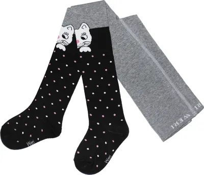 Produktbild von Kinderstrumpfhosen für Mädchen aus Baumwolle Weiße Katze Schwarz Größe 110-116