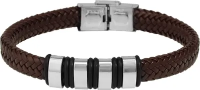 Produktbild von Akzent Echtlederarmband, geflochten mit Edelstahlelementen