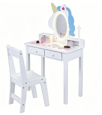 Produktbild von KOMFOTTEU Schminktisch Kinder, Kinderschminktisch mit Hocker & Beleuchtung