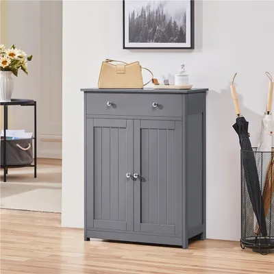 Produktbild von Yaheetech Badezimmerschrank Badschrank mit Doppeltür & Schublade, Bodenschrank Badkommode Küchenschrank, Aufbewahrungsschrank, Dunkelgrau