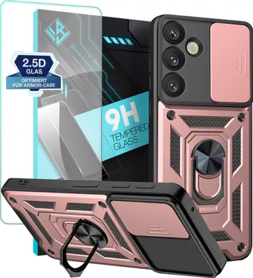 Produktbild von Armor Handyhülle für Samsung Galaxy S25+ mit 9H Displayglas Displayschutz Kameraschutz Handy Panzer Case Cover Schutzhülle Outdoor Farbe: Rosegold