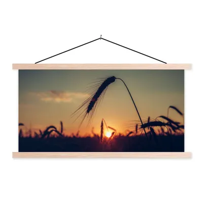 Produktbild von MuchoWow® Textilposter Gras - Herbst - Sonnenuntergang - Jahreszeiten - Landschaft 120x60 cm mit holzfarbenen Rahmen - Klemmleiste