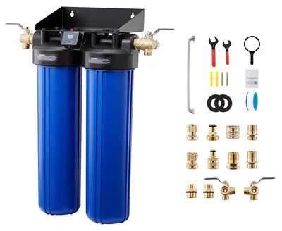 Immagine prodotto di Sistema di demineralizzazione dell'acqua SucceBuy per autolavaggio, capacità 1250 litri, impianto di lavaggio auto con due cartucce filtranti DI da 4 litri, sistema di trattamento dell'acqua con valvola di bypass per auto, motociclette e imbarcazioni