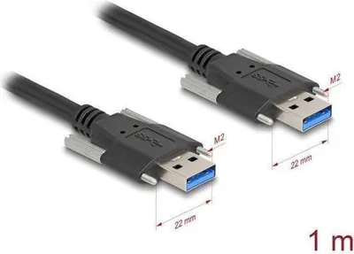 Productafbeelding van Delock USB 5 Gbps kabel, type-A stekker naar type-A stekker, met schroefafstand 22 mm, 1 meter, zwart