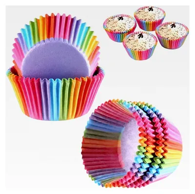 Produktbild von 200 Stück Muffinförmchen aus Papier für Cupcakes in Regenbogenfarben für Desserts, Hochzeiten, Geburtstagsfeiern und Partys