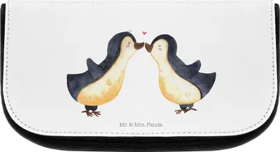 Produktbild von Mr. & Mrs. Panda Schminktasche Pinguin Liebe - Weiß - Geschenk, Hochzeit, Hochzeitstag, Kosmetiktasche, kosmetiktäschchen, Freundin, kulturtäschchen, Vertraut
