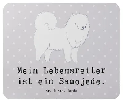Produktbild von Mr. & Mrs. Panda Mouse Pad Samojede Lebensretter - Grau Pastell - Geschenk, notebook mauspad, Samojedenhund, Mousepad, pc mausunterlage, mousematte, Samojedenspitz