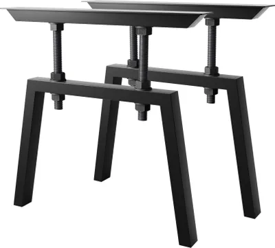 Two black metal table legs are shown against a white background.