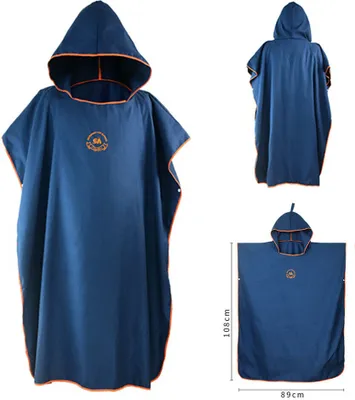 Produktbild von Topchances Bademantel Poncho Microfiber Bade Poncho mit Kapuze Tauchmantel schnell trocknenden Mantel für Damen und Herren Schwimmen Surfing Strand Tauchen Badeort, Dunkelblau