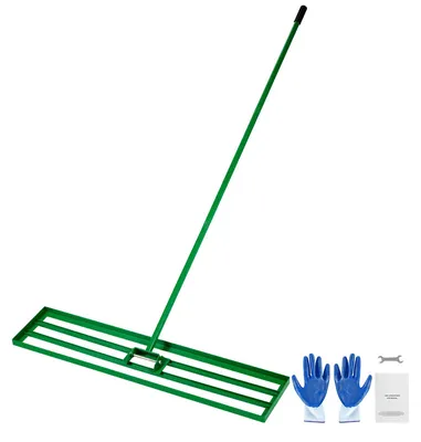 Produktbild von SucceBuy Rasen-Nivellierrechen 1215x252 mm, Rasenrakel mit 198 cm langem Stahlstiel, Rasenglätter inkl. Gartenhandschuhe, Rasennivelliergerät, ideal für Garten, Golfrasen und Landwirtschaft