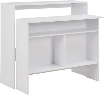 Produktbild von Bartisch mit 2 Tischplatten, Bistrotisch, Stehtisch, Empfangstheke, Bistro Stehtisch, Beistelltisch, Konsolentisch, Bar Table, Weiß 130 x 40 x 120 cm