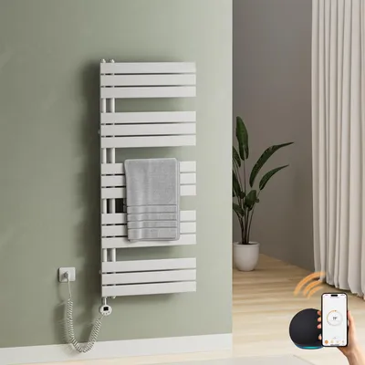 Produktbild von S'AFIELINA Handtuchheizkörper Elektrisch 1320x600mm, Badheizkörper Elektrisch mit Thermostat, WiFi, programmierbarem Timer, LCD-Anzeige, 800 W, Weiß