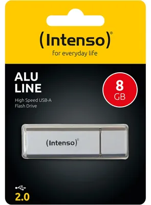Obrázek produktu pro Intenso Alu Line, 8 GB, USB Typ-A, 2.0, 28 MB/s, Čepice, Stříbrná
