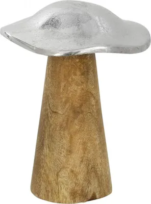 Produktbild von Tischdeko Metall-Holz Pilz Silber Deko Herbst 14cm