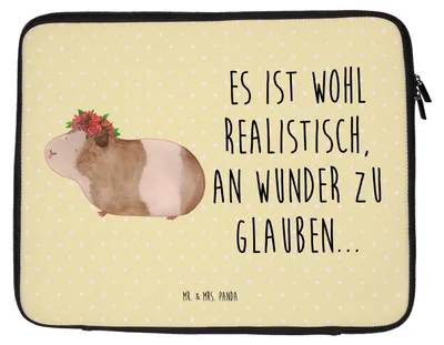 Produktbild von Mr. & Mrs. Panda Laptop Tasche Meerschweinchen Weisheit 20 x 28 cm - Gelb Pastell - Geschenk, Motivation, Laptophülle, Lustige Sprüche, Realität, Case, Spruch, Blumenkind