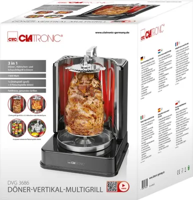 Image de Clatronic DVG 3686 noir Gril multigrille pour kebab vertical