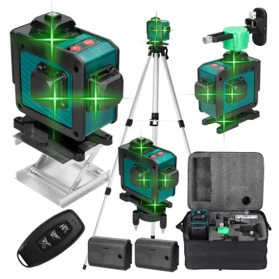 Produktbild von Lasermessgerät 4D Laser Level 16 Lines Grünes 360º Rotary Automatische Kreuzlinienlaser mit 1,2 m 3 Höhen verstellbarem stativ, 2 Batterien