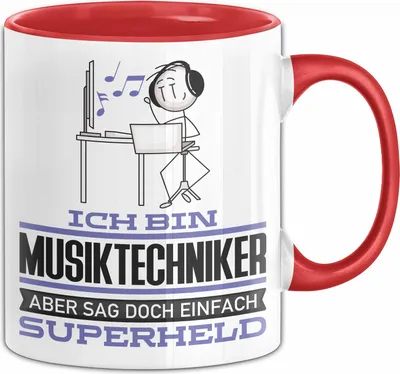 Produktbild von Musiktechniker Geschenk Tasse Ich Bin Musiktechniker Aber Sag Doch Einfach Superheld Lustige Geschenkdiee für Musiktechniker Kaffee-Becher (Rot)