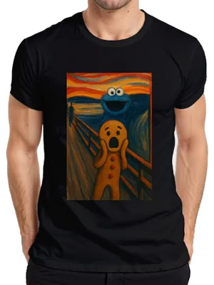 Produktbild von Krümelmonster Der Schrei Lebkuchenmann Gemälde Karneval Lustig Herren T-Shirt, Schwarz, M