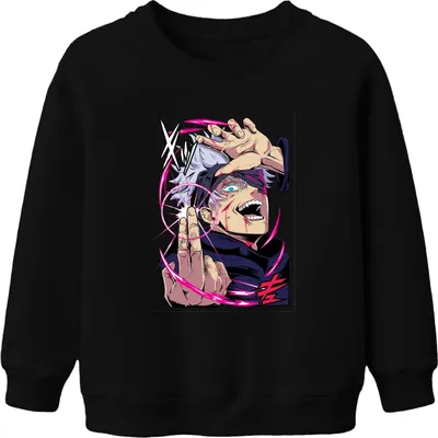 Produktbild von Jujutsu Kaisen Gojo weißes Haar Augenbinde Energiekreis Anime Uni Kinder Sweatshirt Pullover, Schwarz, 116