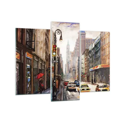Produktbild von Bilder auf glas - 3 Teile - New York Aquarell - 130x100cm - Glasbilder - Wandbilder - Bilder - zum Aufhängen bereit - Wanddekoration aus Glas - Glas Bilder - Wandbild auf Glas - GCB130x100-4590