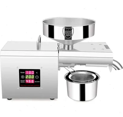 Image de Presse à huile électrique en acier inoxydable - Presse à huile 220 V - Régulation automatique de la température 40–240 °C - 3–5 kg/h - Rendement élevé ≥ 95 % - Argent