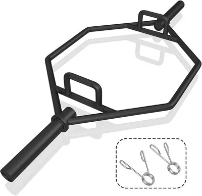 Produktbild von Trap Bar, 142 cm Hantelstange mit 2 Federverschlüsse & klappbarem Griff, Hex Bar 25/50mm Aufnahme, Olympic Bar für Kniebeugen Kreuzheben