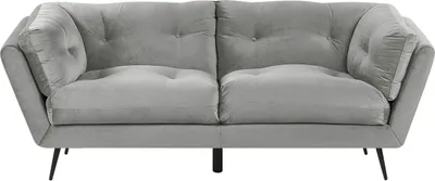 Produktbild von BELIANI Sofa Grau 3-Sitzer aus Samtstoff mit Steppungen und großen Kissen Retro Minimalistisch Wohnzimmer Flur Modernes Design