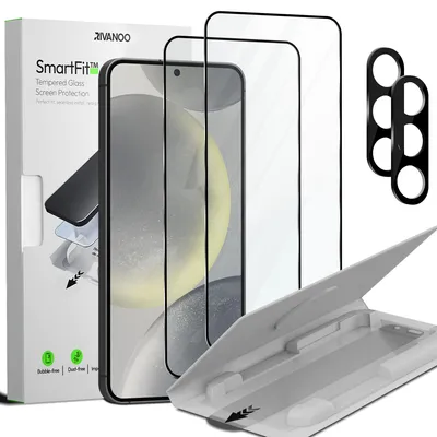 Obrázok produktu pre 2-balenie Samsung S24 Ochranné sklo na displej & 2-balenie ochrana objektívu - Tvrdené sklo | [Automatická inštalácia] - Bez bublín