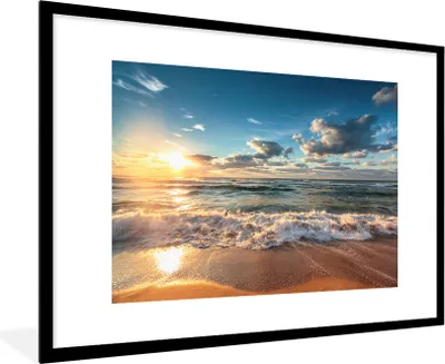 Produktbild von MuchoWow® MuchoWow® Gerahmtes Poster Strand - Meer - Sonnenuntergang 90x60 cm - Poster mit zchwarzem Bilderrahmen - Wanddekoration - Fotos