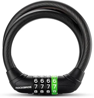 Image de Cadenas de vélo ROCKBROS, cadenas à combinaison numérique, câble de sécurité avec 4 codes numériques, câble en acier avec serrure, adapté aux vélos de course, scooters, cyclomoteurs, vélos électriques, vélos de gravier et motos