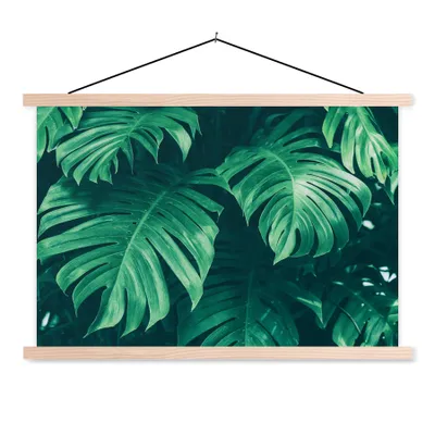 Produktbild von MuchoWow® Textilposter Monstera - Blätter - Pflanzen - Dschungel - Natur 60x40 cm mit holzfarbenen Rahmen - Bilder