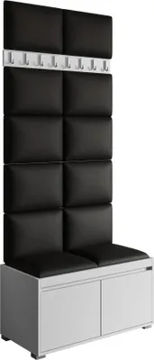 Produktbild von MIRJAN24 Garderoben-Set Grawis 80, Schuhschrank und Kleiderhakenbrett, 12 Stück gepolsterte Sitzpaneele 40x30 (Weiß + Soft 011)