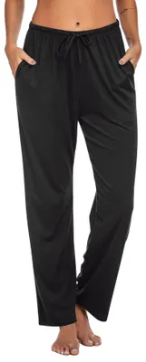 Imagen del producto de Pantalón de pijama para mujer Ekouaer, cómodo, suave, a cuadros, color negro, talla M
