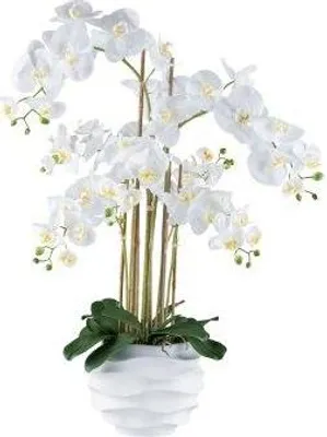 Produktbild von artplants.de Künstliche Phalaenopsis Orchidee STONFER, Dekotopf weiß, weiß, Wurzeln, 90cm - Kunst Orchidee