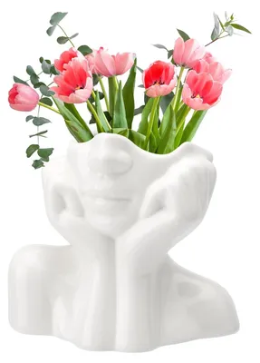 Produktbild von Omgoods – Keramische Vase – Blumenvase, 19 x 9 cm – Blumentopf mit Gesicht – Ästhetische Dekoration – Tischdekoration – Hochwertige Keramik