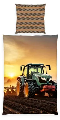Immagine prodotto di TRANKIELO® - Set di biancheria da letto con motivo trattore - 100% cotone - Federa 80x80 cm e copripiumino 135x200 cm