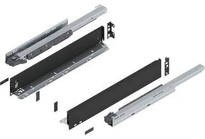 Produktbild von Blum Legrabox pure H N Schubladenschienen Set | 1 Paar 40kg 550mm | Tip On Vollauszug carbonschwarz