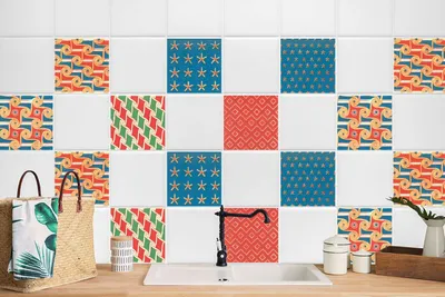 Produktbild von 24 Stück Laminierter Wandaufkleber Bad Küche Selbstklebende Bad Deko Mexikanisches Set 10 x 10 cm