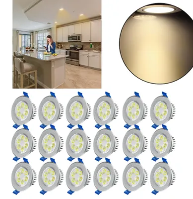 Immagine prodotto di VA-Cerulean, 20 faretti LED da 3W, da incasso, 230V. Lampada da incasso, faretto da soffitto, luce bianca calda, non dimmerabile
