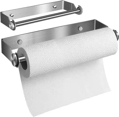 Produktbild von Küchenrolhalter Wand - Papierrolhalter Küche - Raumsparender - Hochwertiger Edelstahl - 27 cm Länge - Silber