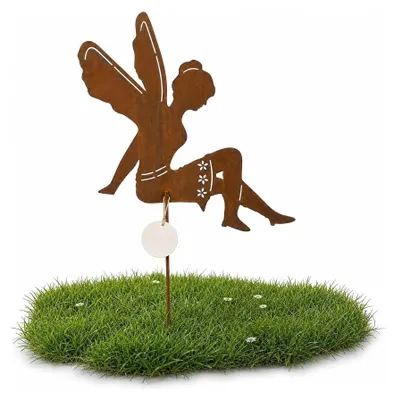 Produktbild von Filigraner Gartenstecker Elfen-Silhouette aus Metall Edelrost 35x30 cm mit Erdspieß