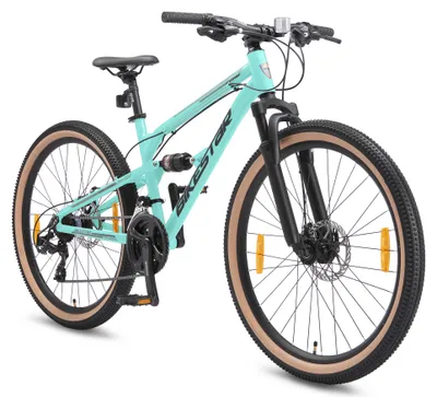Produktbild von BIKESTAR Vollgefedert Aluminium Mountainbike 26 Zoll, 21 Gang Shimano Schaltung mit Scheibenbremse | 16 Zoll Rahmen Fully MTB Erwachsenen- und Jugendfahrrad | Türkis