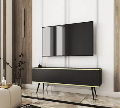 Produktbild von TV-Schrank ORO 135 Schwarz + Gold mit Schwarze Füße TV-Lowboard Fernsehtisch